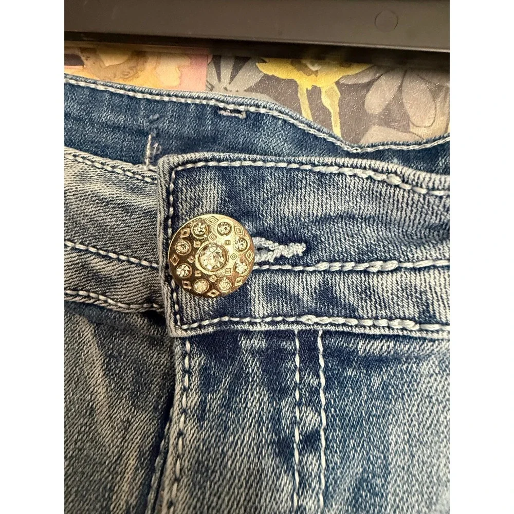 Womens Embellished Bootcut Jeans Light Wash Rhinestone Wings Size M